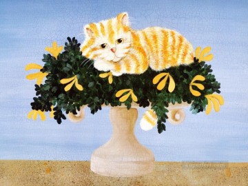 猫 Painting - ドナ・マスターズの花瓶の上のクリーベル猫